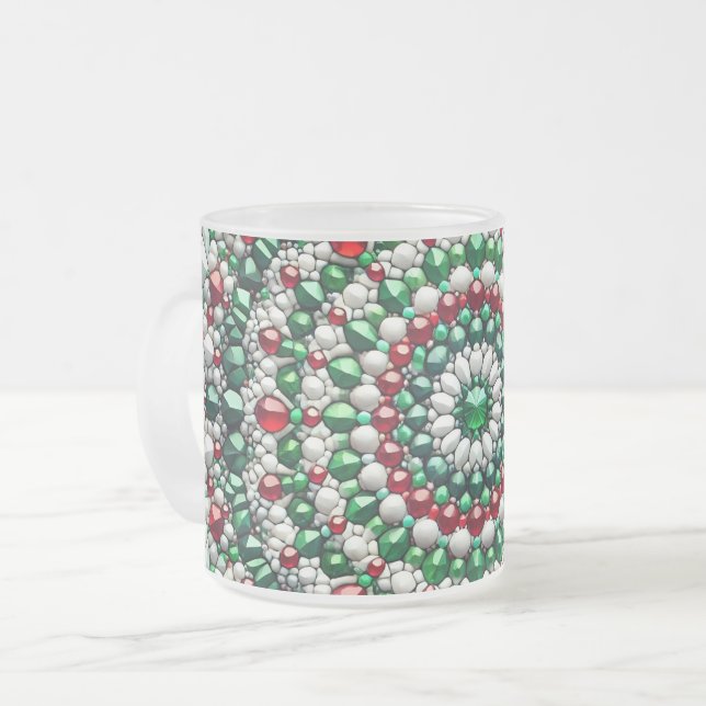 Frosted small glass mug with Italian Colours (Front Left)