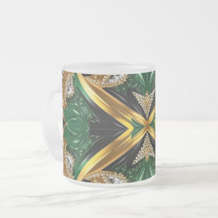 Frosted small glass mug with Jamaican Colours