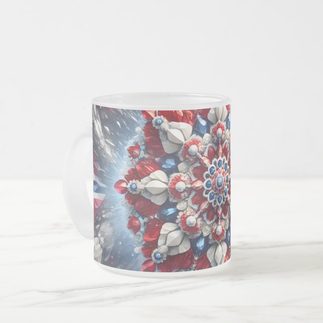 Frosted small glass mug with Norwegian Colours (Front Left)