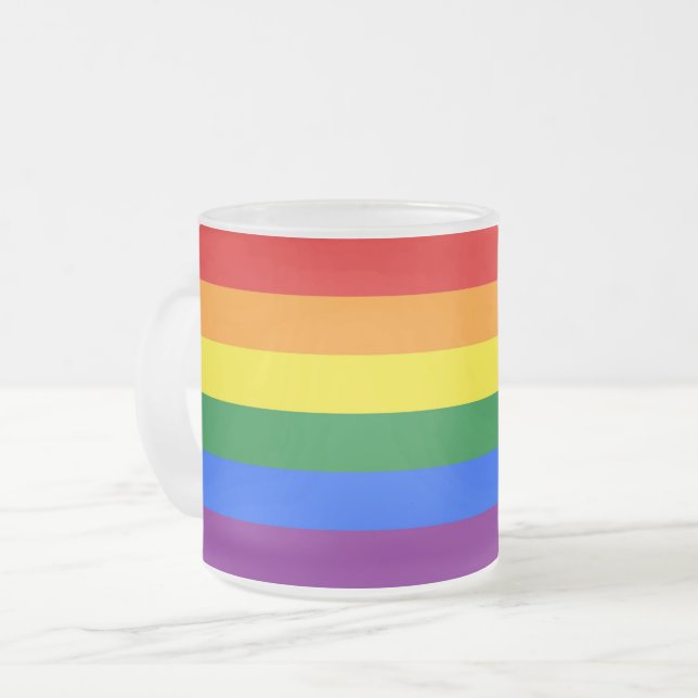 Frosted small glass mug with Pride flag of LGBT (Front Left)