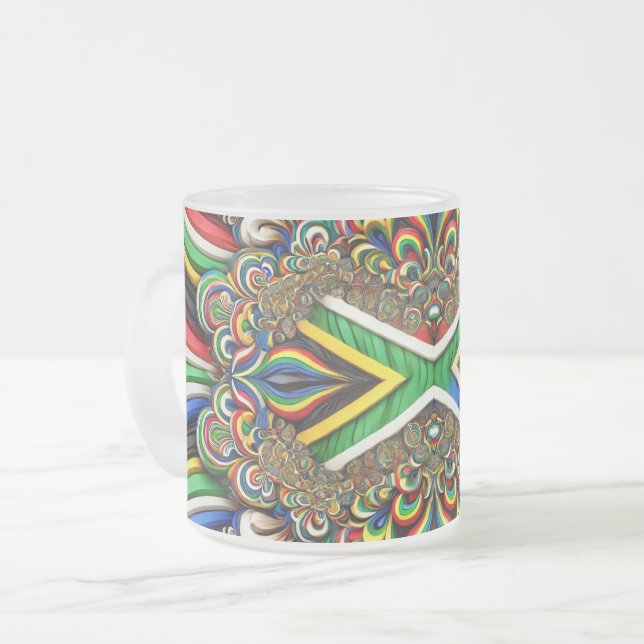 Frosted small glass mug with South African Colours (Front Left)