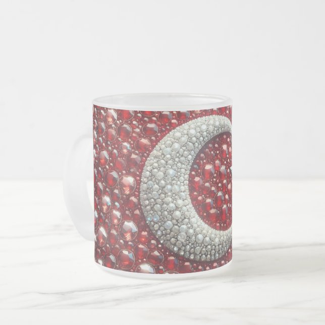 Frosted small glass mug with Turkish Colours (Front Left)