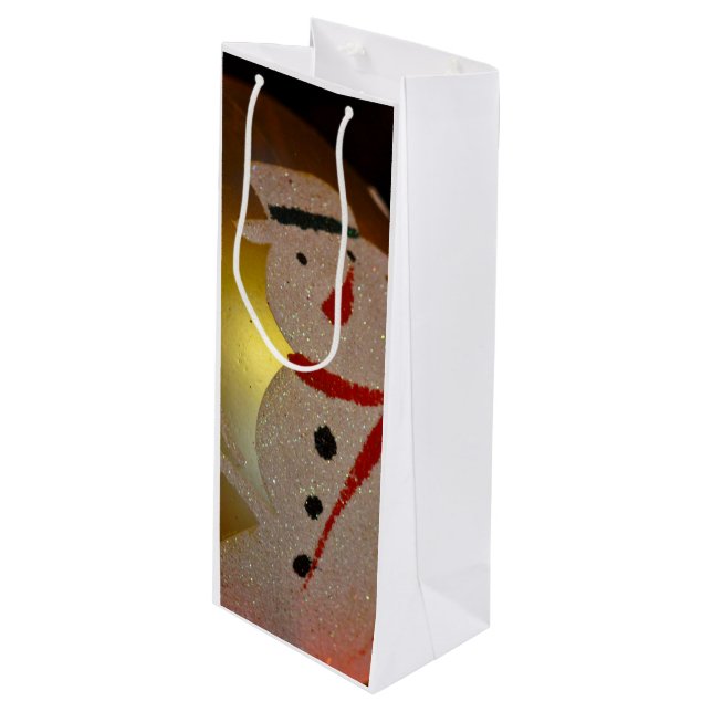 Frosted Snowman Ornament Wine Gift Bag (Front Angled)