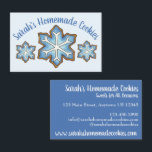 Frosted Sugar Cookies Blue Winter Snow Snowflake Business Card<br><div class="desc">Business card design features an original colour illustration of blue snowflake-shaped sugar cookies. Simply personalise with your information. 

Lots of other business card designs are also available from this shop. Don't see exactly what you're looking for? Contact Rebecca to have a product customised just for you!</div>