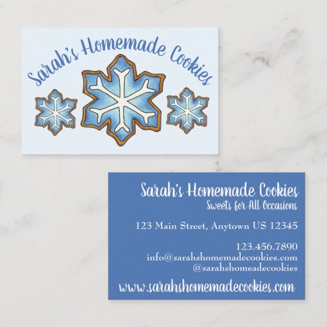 Frosted Sugar Cookies Blue Winter Snow Snowflake Business Card (Front/Back)