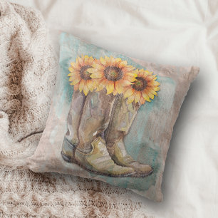 Frosted Sunflower Cowboy Boots Cushion