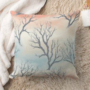 Frosted Tree Silhouettes in Dreamy Pastel Cushion