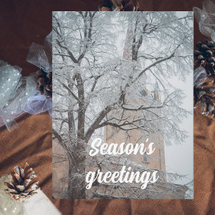 Frosted trees and a majestic cathedral holiday card