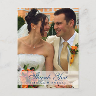 Frosted wedding photo custom navy thank you note postcard