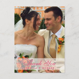 Frosted wedding photo custom pink thank you note postcard