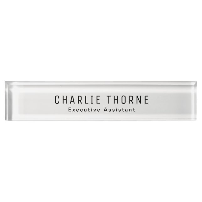 Frosted White Desk Nameplate with Name and Title (Front)