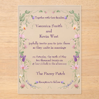 Frosted Wildflower Acrylic Wedding Invitation