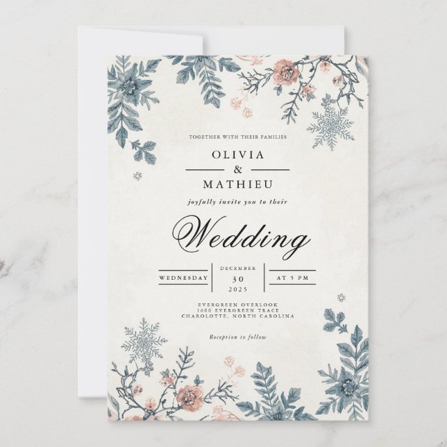 Frosted Winter Branch Wedding Invitation (Front)