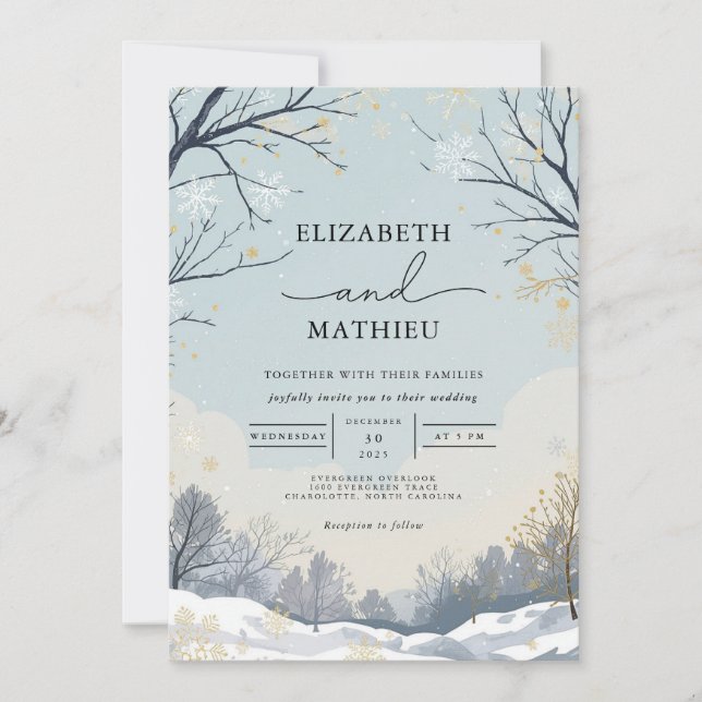 Frosted Winter Branch Wedding Invitation (Front)