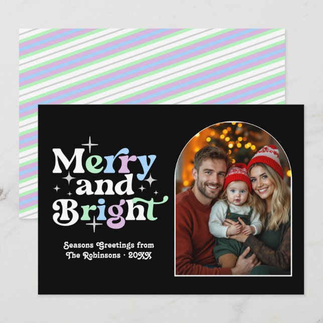 Frosted Winter Modern Retro Christmas Family Photo Holiday Card (Front/Back)