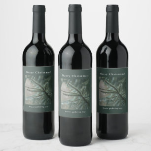 Frosted Winter Pine Christmas Wine Label