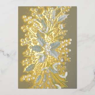 Frosted Winter Snowdrop Floral Arrangement Foil Holiday Card