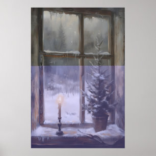Frosted Winter Window Candle Xmas Tree Cosy Poster