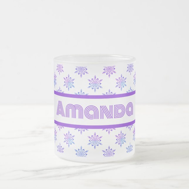 Frosted With Pretty Snowflakes Glass Coffee Mug (Center)