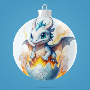 Frostfire Hatchling Personalised Dragon Ceramic Tree Decoration