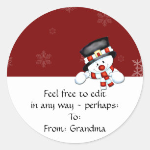 Frostie on Red with White Snowflakes Classic Round Sticker