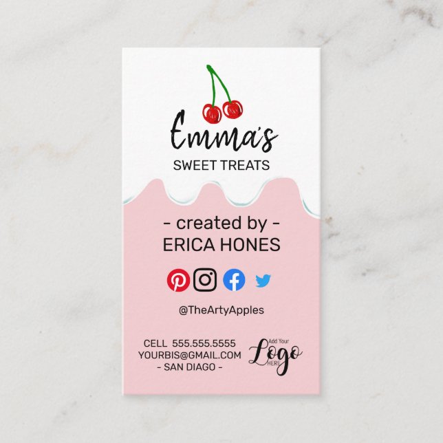 FROSTING modern colourful baker cherry Business Card (Front)