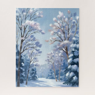 Frostlight Forest Winter Snow Watercolor Nature Jigsaw Puzzle