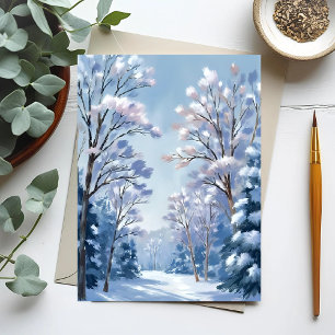 Frostlight Forest   Winter Snow Watercolor Nature Postcard