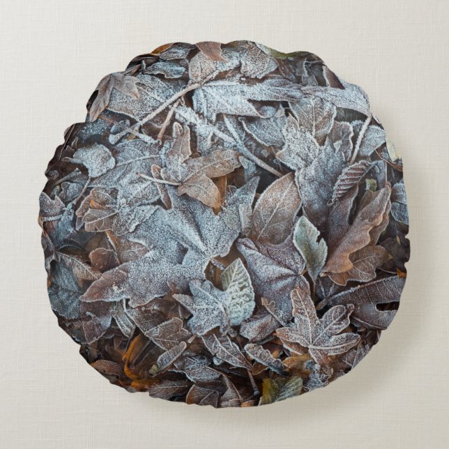 Frosty Autumn Leaves Round Cushion (Front)