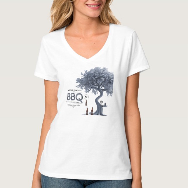 Frosty BBQ Forecast V-Neck Tee | Chic Winter BBQ  (Front)