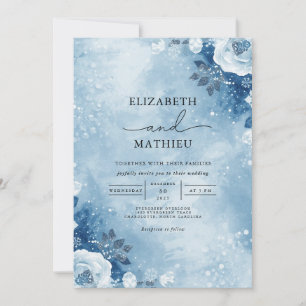 Frosty Blue Bloom Winter Wedding Invitation