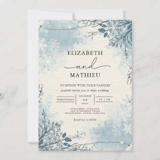 Frosty Blue Botanical Winter Wedding Invitation