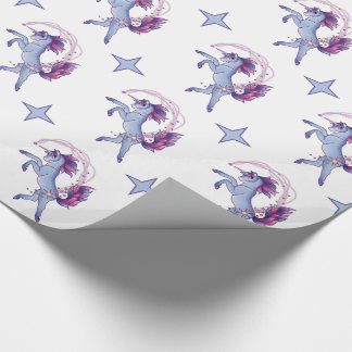 Frosty blue dancing unicorn wrapping paper