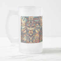 Frosty Blue "Mesoamerican Motif" Glass Mug