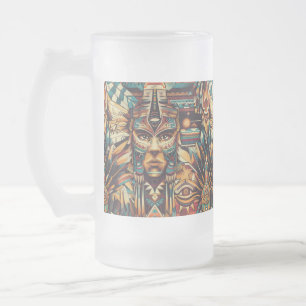 Frosty Blue "Mesoamerican Motif" Glass Mug