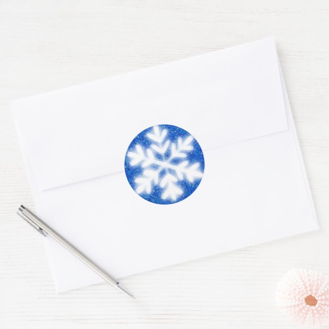 Frosty blue North Pole snowflakes | sparkling snow Classic Round Sticker (Envelope)