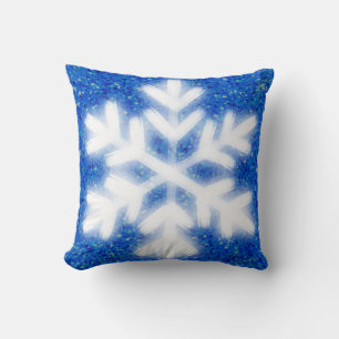 Frosty blue North Pole snowflakes   sparkling snow Cushion