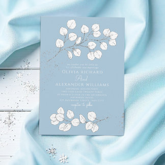 Frosty Blue Silver greenery Eucalyptus Wedding  Invitation