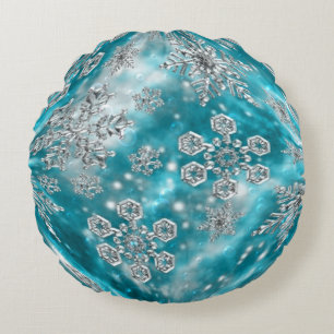 Frosty Blue Snowflake Bubble Throw Pillow