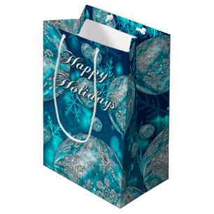 Frosty Blue Snowflake Bubbles Holiday Medium Gift Bag