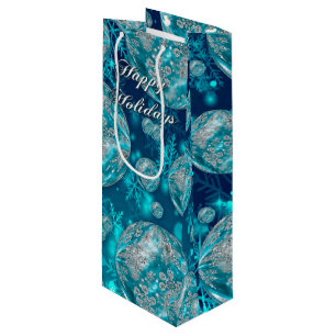Frosty Blue Snowflake Bubbles Holiday Wine Bag