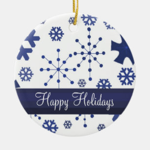 Frosty Blue Snowflakes Ceramic Tree Decoration