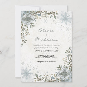 Frosty Blue Winter Botanical Floral Wedding Invitation