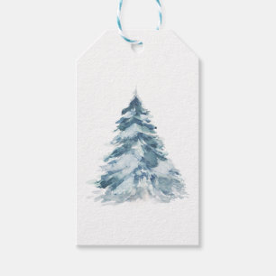Frosty Blue Winter Christmas Tree Gift Tags