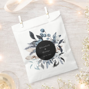 Frosty Blue Winter Floral Monogram Wedding Favour Bags