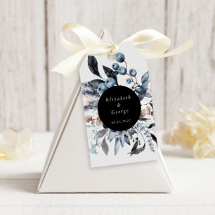 Frosty Blue Winter Floral Monogram Wedding Gift Tags