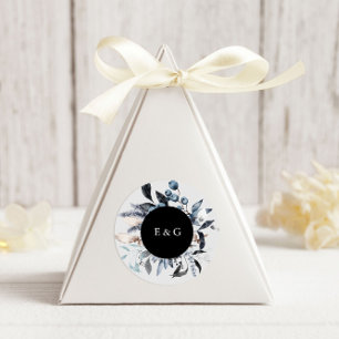 Frosty Blue Winter Floral Wedding Classic Round Sticker