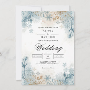 Frosty Blue Winter Flourish Wedding Invitation