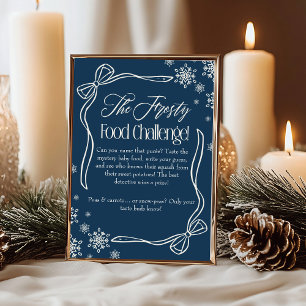 Frosty Bow Blue  Baby Food Challenge Game Sign Invitation