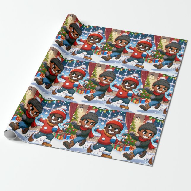 Frosty Boy Frenzy- Christmas Wrapping Paper (Unrolled)